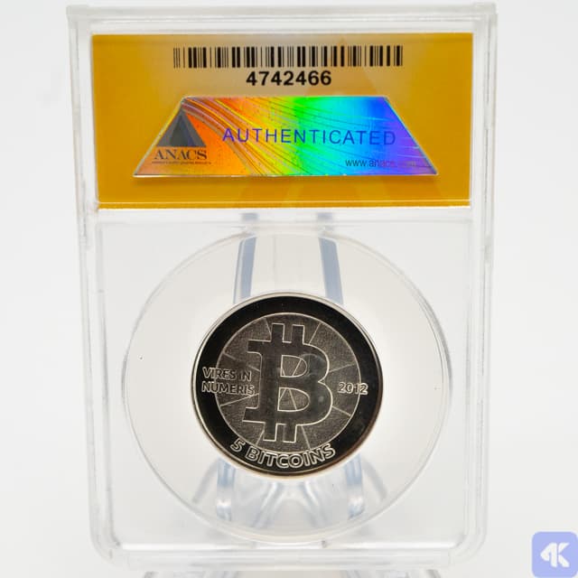 2012 Nickel Plated Brass Unpeeled 5 Bitcoin (BTC) Casascius Coin ANACS Graded MS 67 (2 of 2 images)